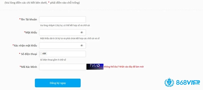 Nhập chính xác tên đăng nhập (4 - 11 ký tự) và mật khẩu (6 - 16 ký tự) khi đăng ký tài khoản