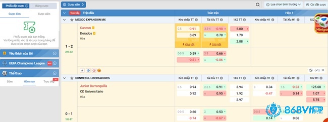 868h cung cấp nhiều kèo cược bóng đá hấp dẫn như kèo 1x2, kèo chẵn lẻ, kèo tài xỉu,...